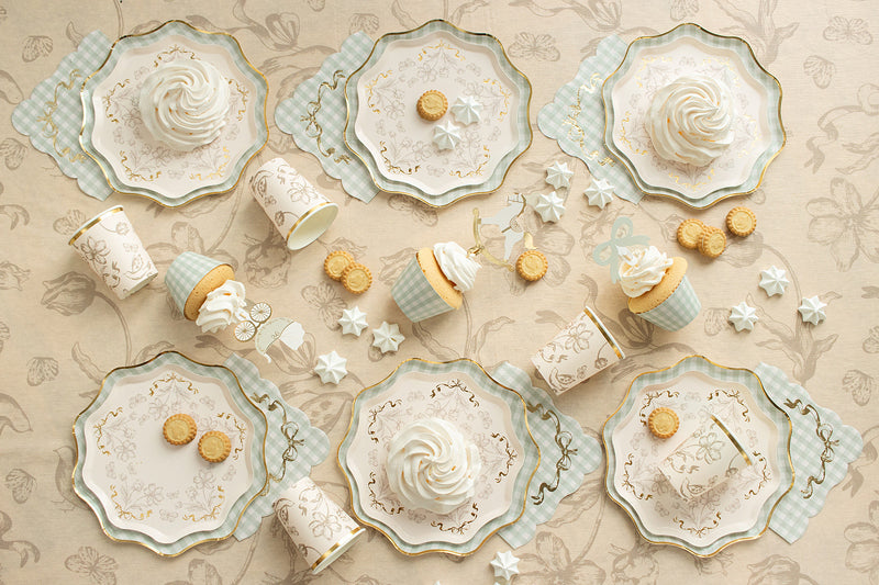 Floral Paper Cups with Gold Print – 7.4 oz Party Cups, Pack of 10