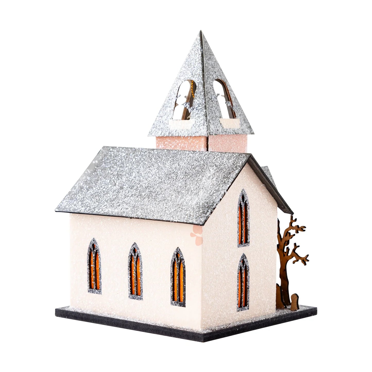 Halloween Village House Decor – Light-Up Church Miniature, 8 in