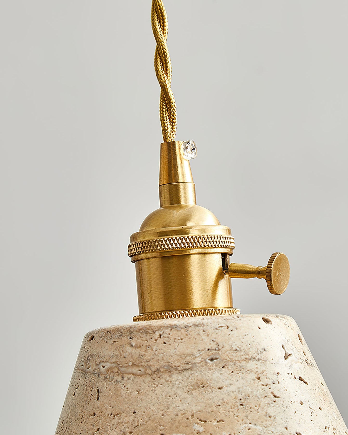 Pendant Ceiling Light – Travertine Stone Shade with Brass Finish, Multiple Sizes