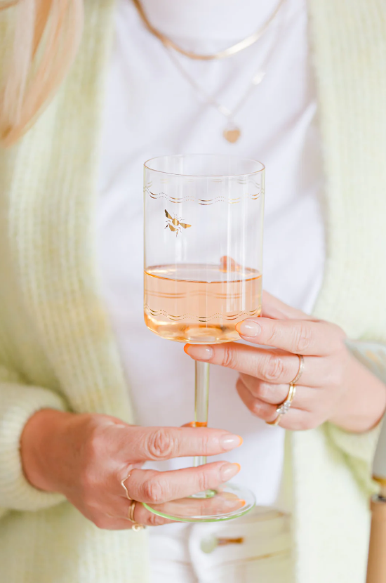 Bee Design Wine Glasses – Set of 2, Clear Glass, 22 cm