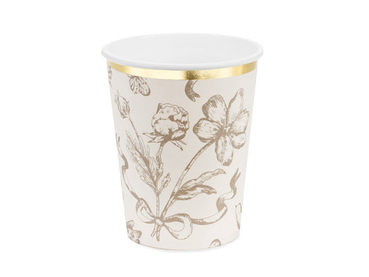 Floral Paper Cups with Gold Print – 7.4 oz Party Cups, Pack of 10