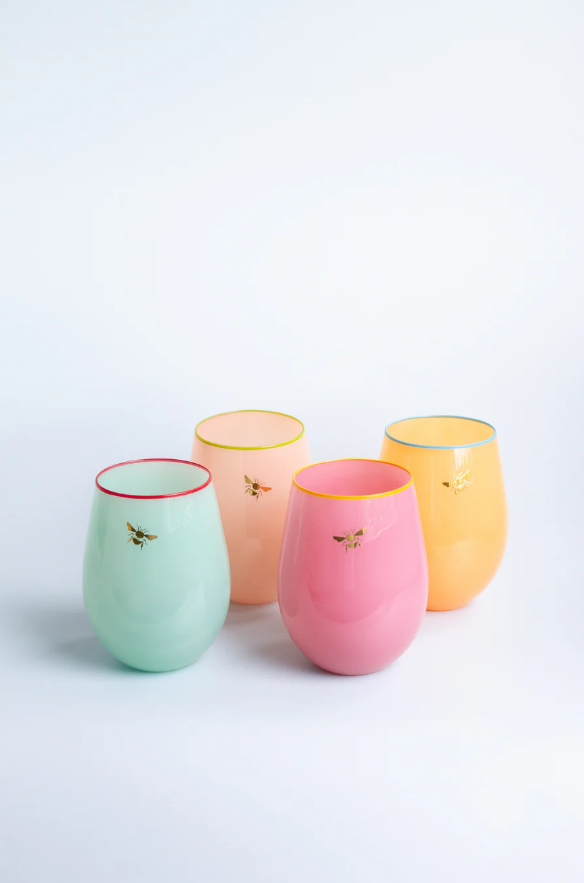 Bee Design Glass Tumblers – Set of 4, Clear Glass, 9×9×12.5 cm