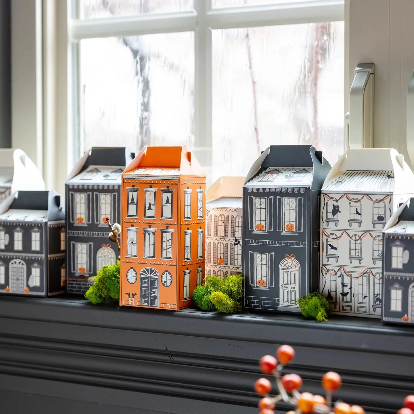 Halloween Treat Boxes – Haunted House Party Favor Set of 13 with Stickers