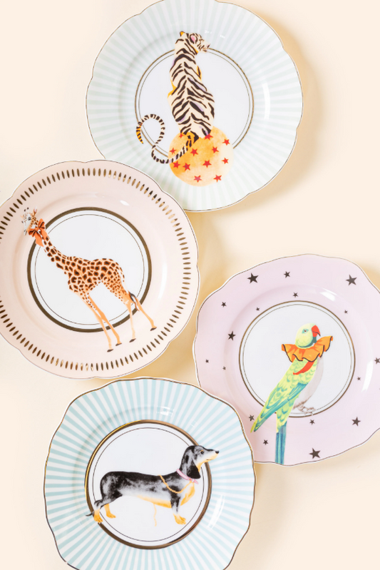 Animal Design Tea Plates – Set of 4, 16 cm Round Ceramic Plates
