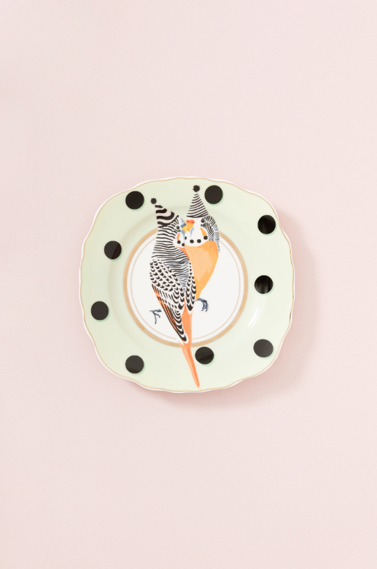 Budgie Design Tea Plate – 16 cm Round Ceramic Plate, 1.7 cm Tall