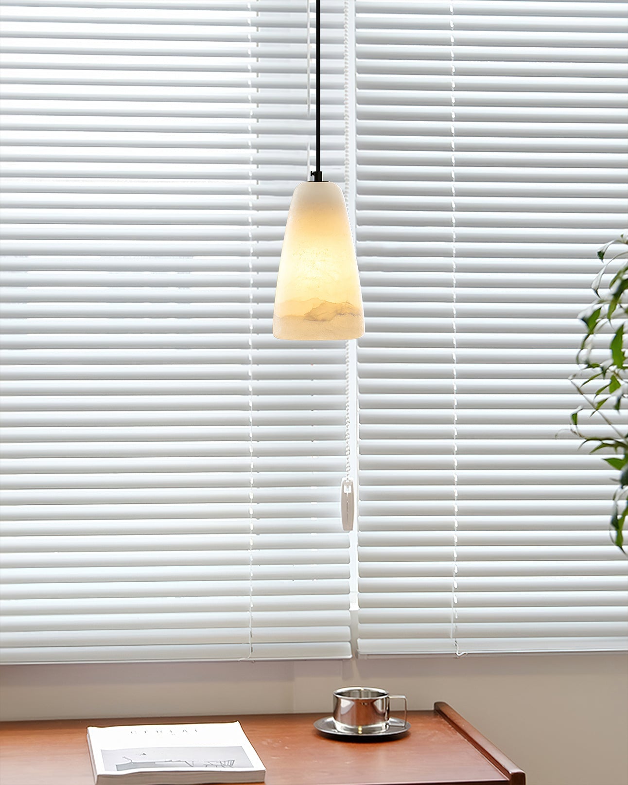 Pendant Ceiling Lamp – Iron and Alabaster Fixture, LED Compatible