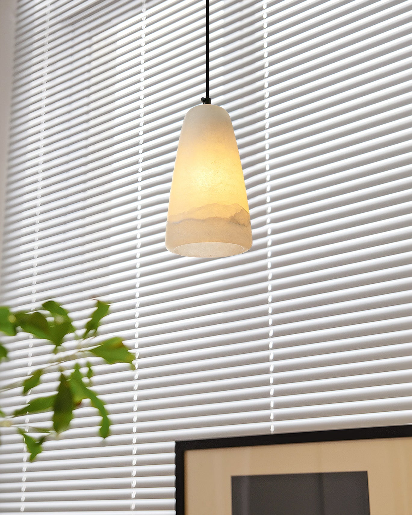 Pendant Ceiling Lamp – Iron and Alabaster Fixture, LED Compatible