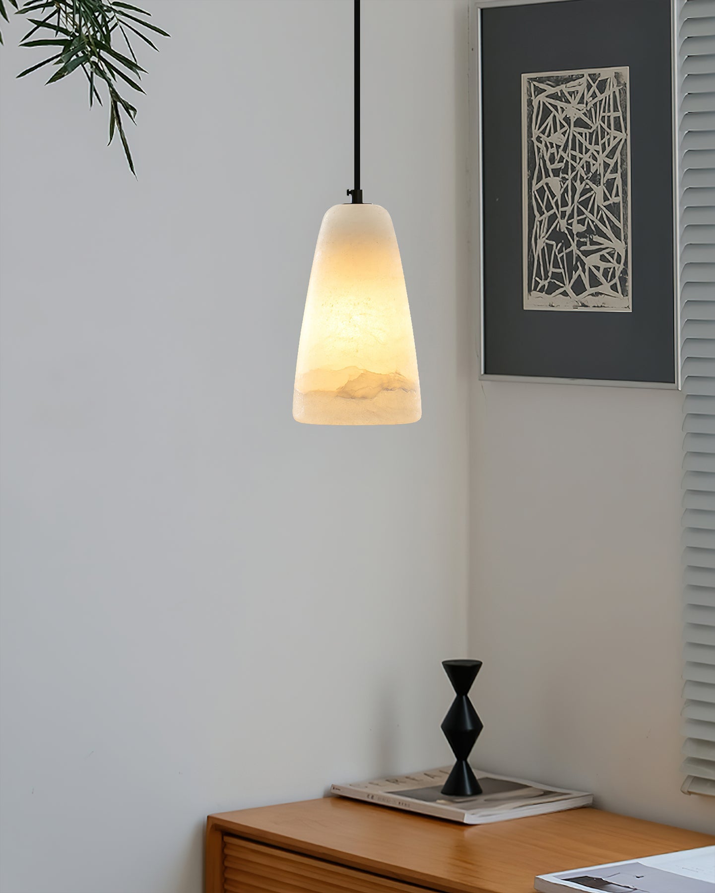 Pendant Ceiling Lamp – Iron and Alabaster Fixture, LED Compatible