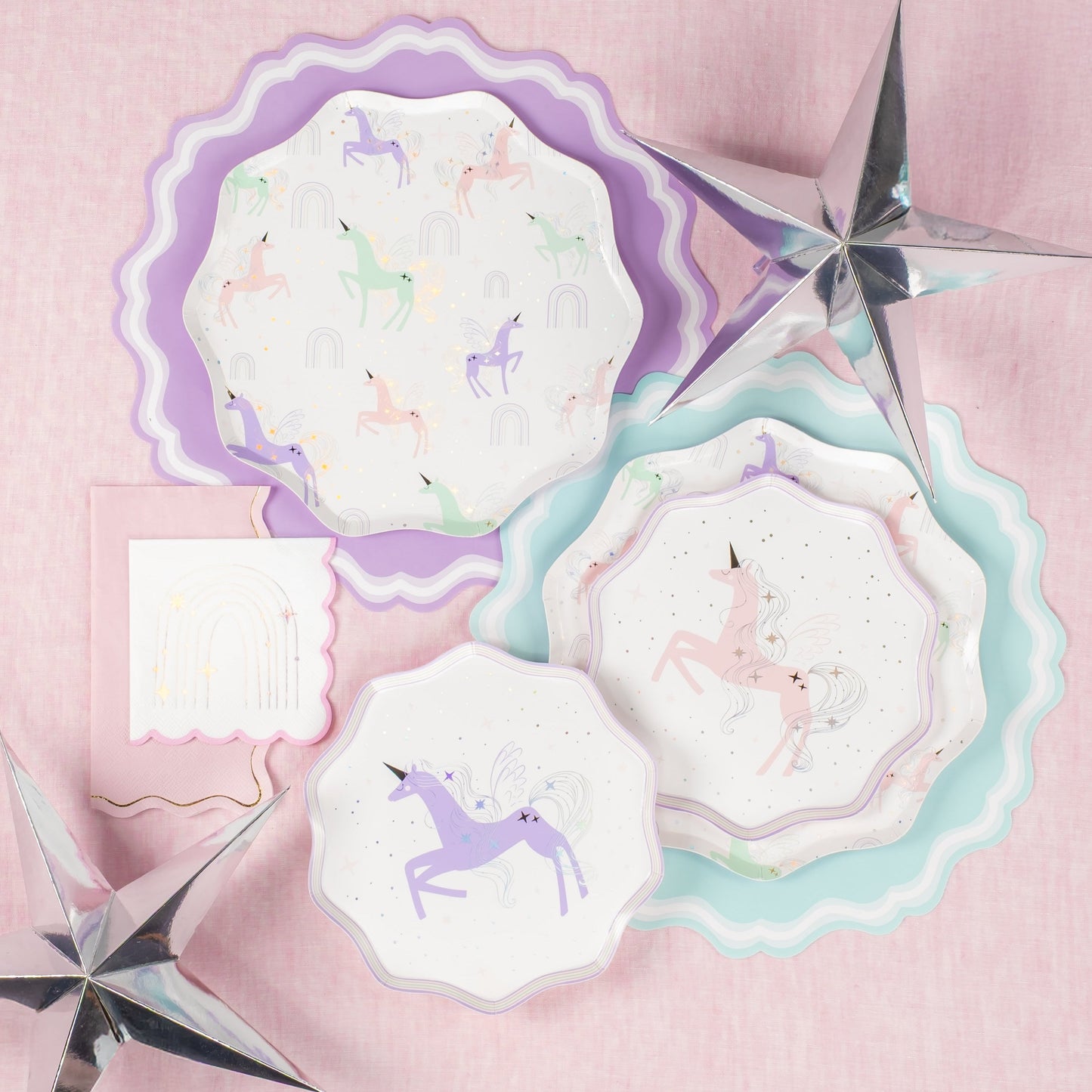 Unicorn Paper Plates with Holographic Foil