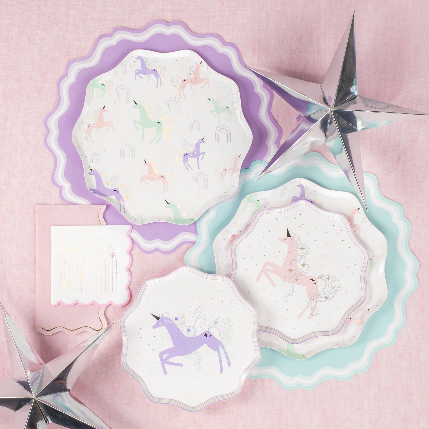 Unicorn Paper Plates with Holographic Foil