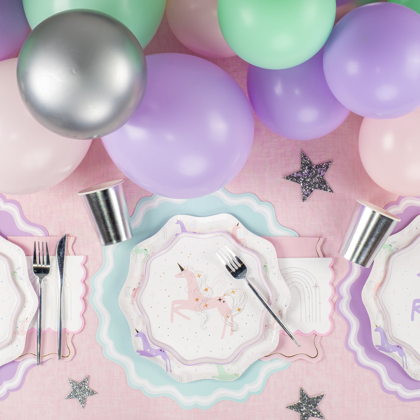 Unicorn Paper Plates with Holographic Foil