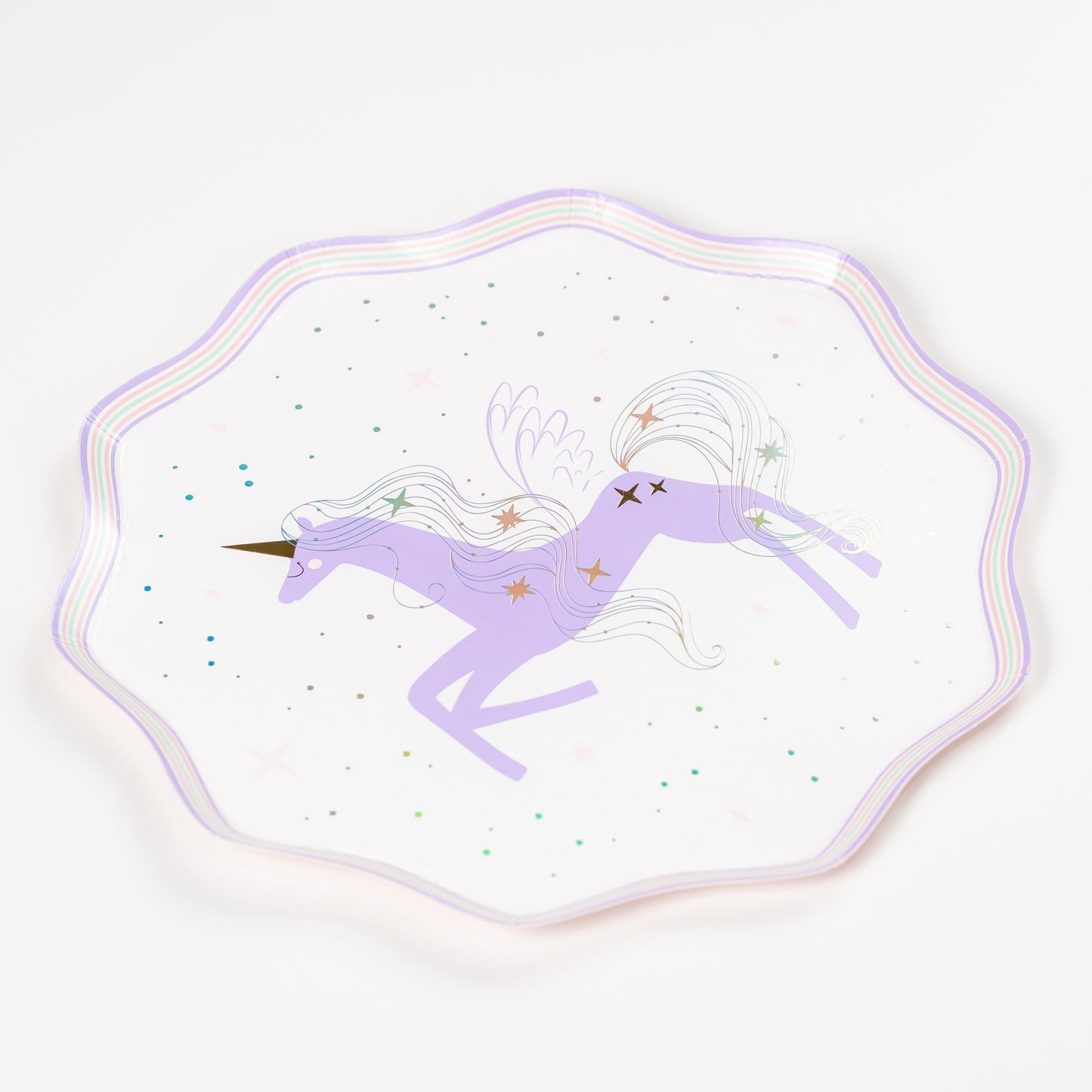 Unicorn Paper Plates with Holographic Foil