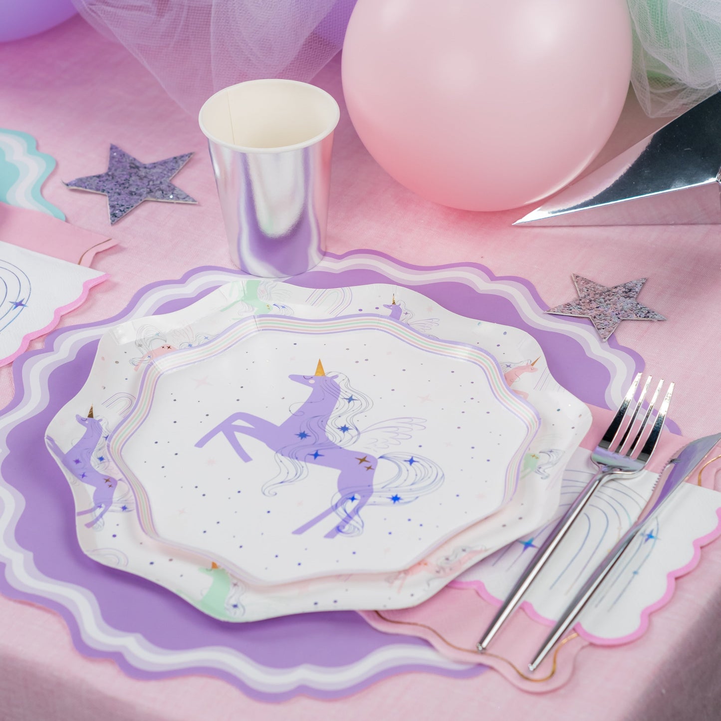 Unicorn Paper Plates with Holographic Foil