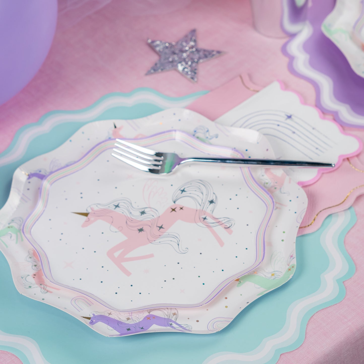 Unicorn Paper Plates with Holographic Foil