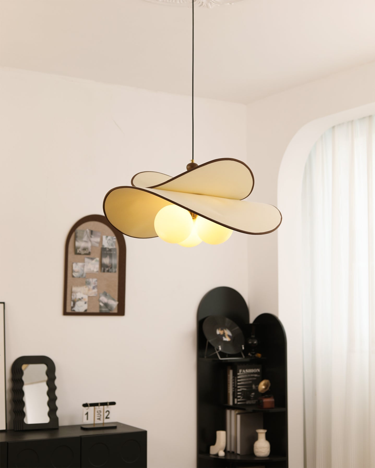 Pendant Ceiling Light – Fabric Petal Shade with Spherical Bulbs, 1-Light or 3-Light