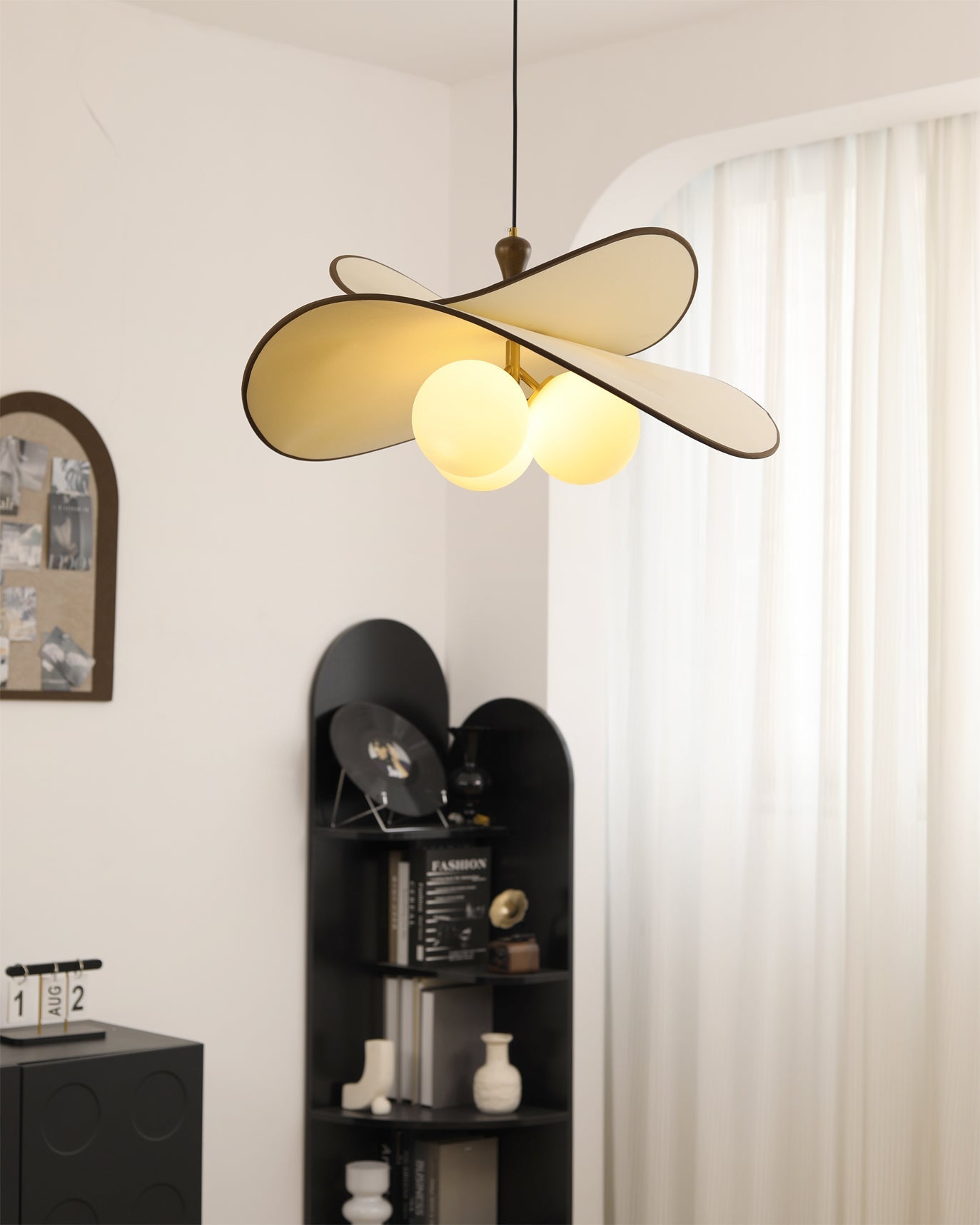 Pendant Ceiling Light – Fabric Petal Shade with Spherical Bulbs, 1-Light or 3-Light