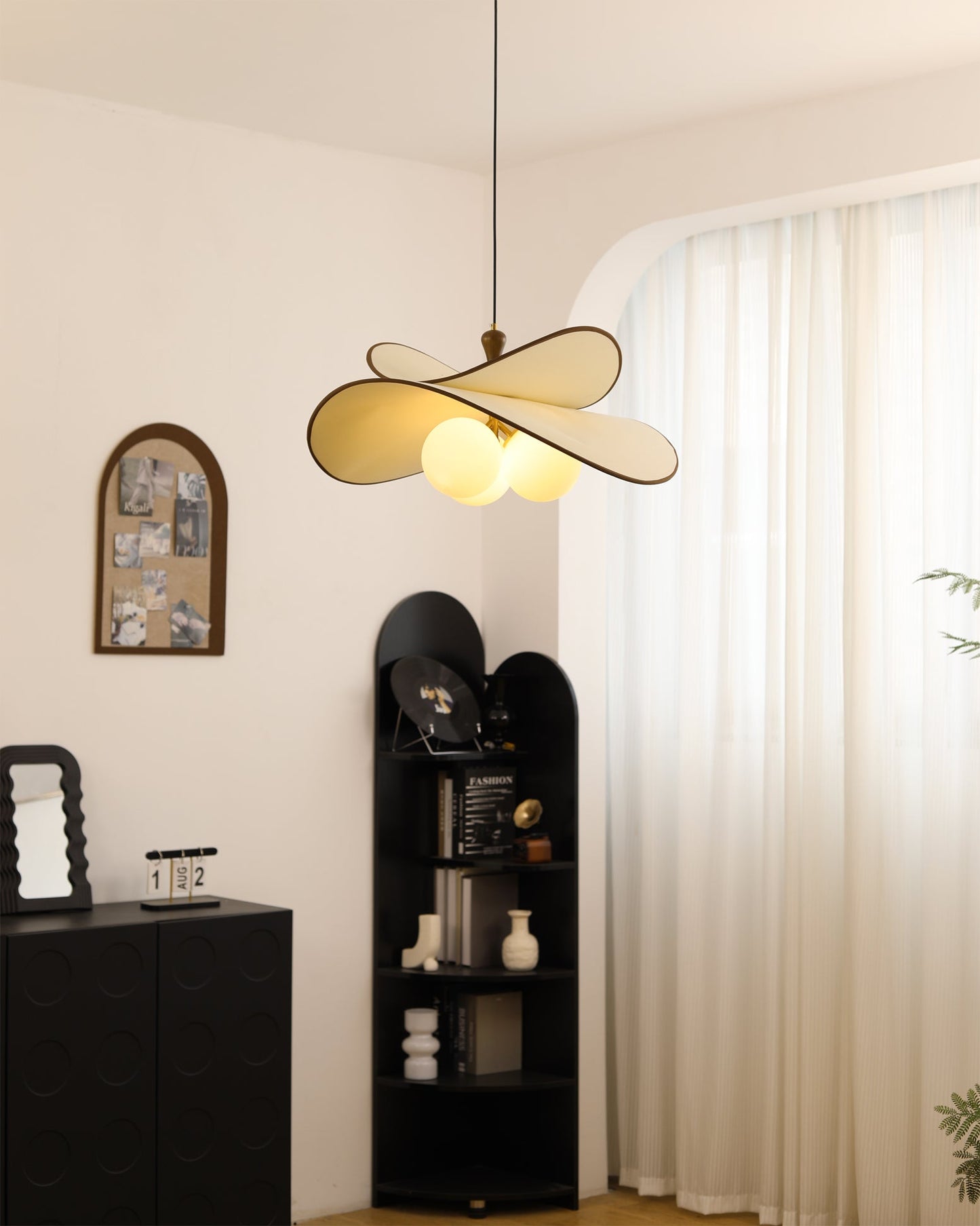 Pendant Ceiling Light – Fabric Petal Shade with Spherical Bulbs, 1-Light or 3-Light