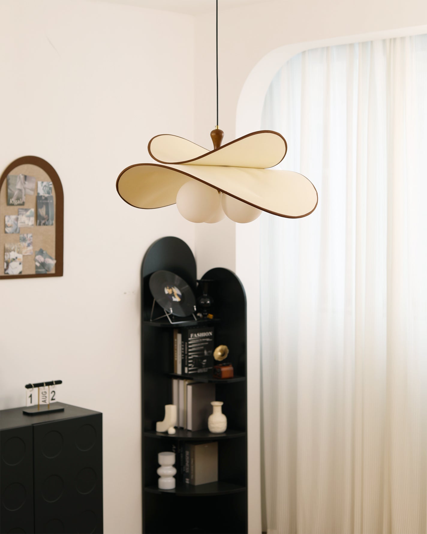 Pendant Ceiling Light – Fabric Petal Shade with Spherical Bulbs, 1-Light or 3-Light