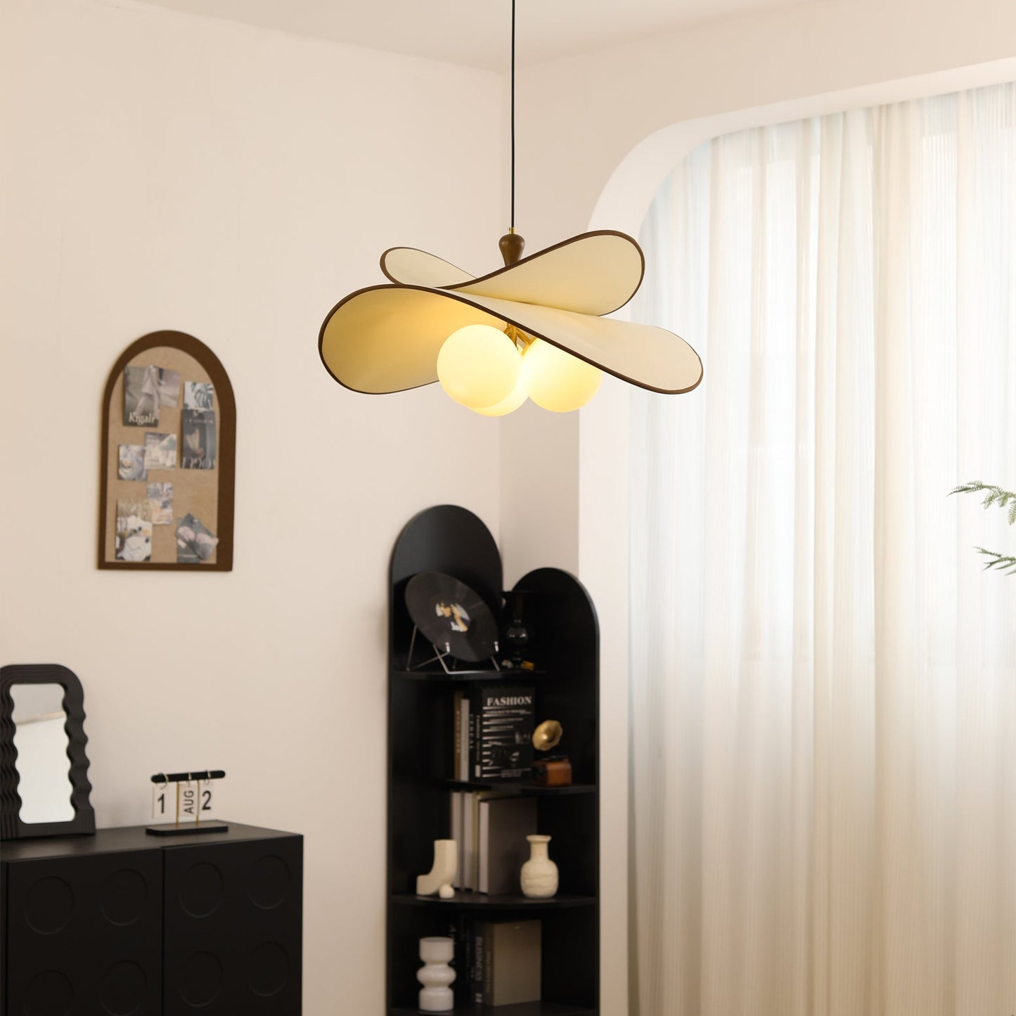 Pendant Ceiling Light – Fabric Petal Shade with Spherical Bulbs, 1-Light or 3-Light