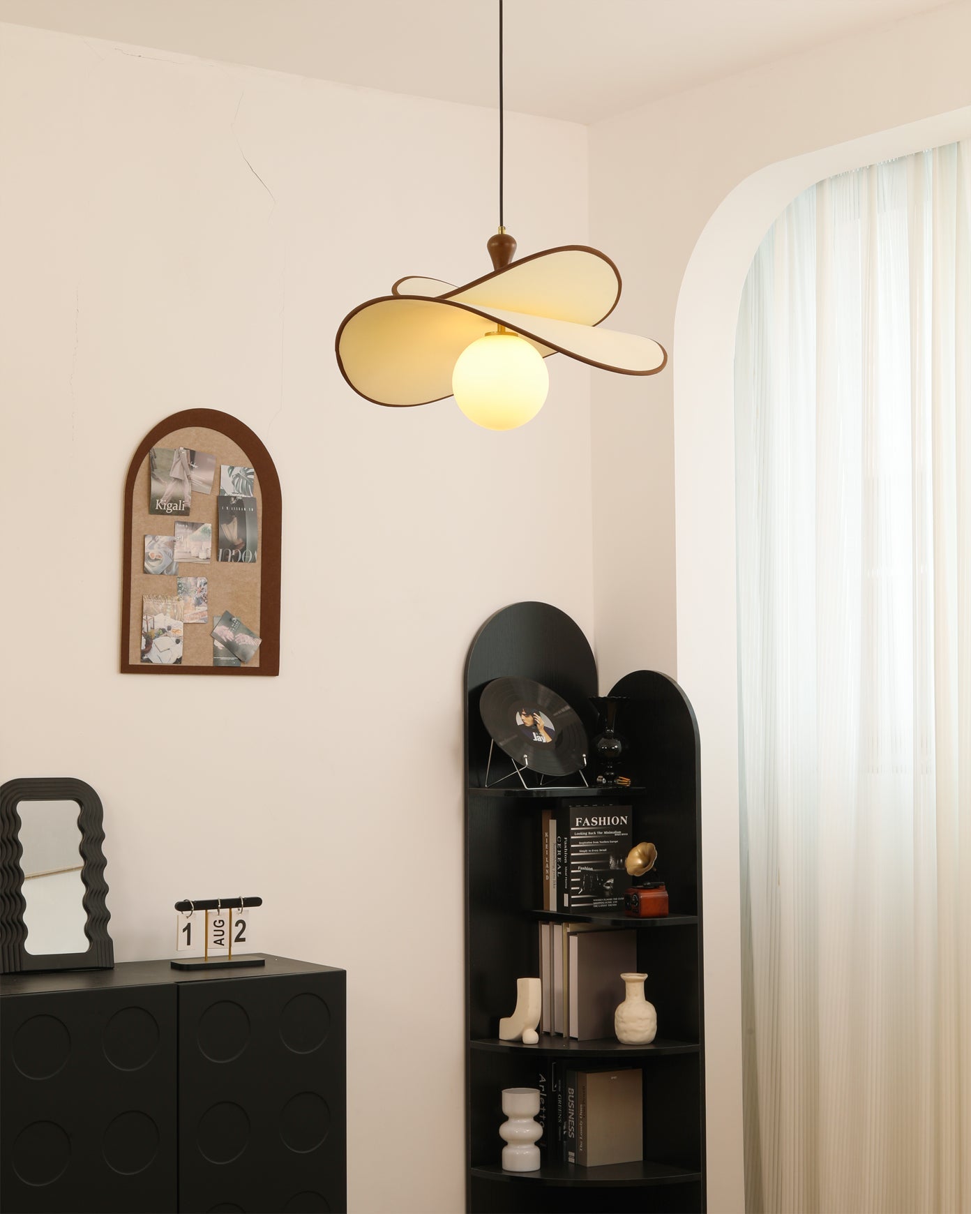 Pendant Ceiling Light – Fabric Petal Shade with Spherical Bulbs, 1-Light or 3-Light