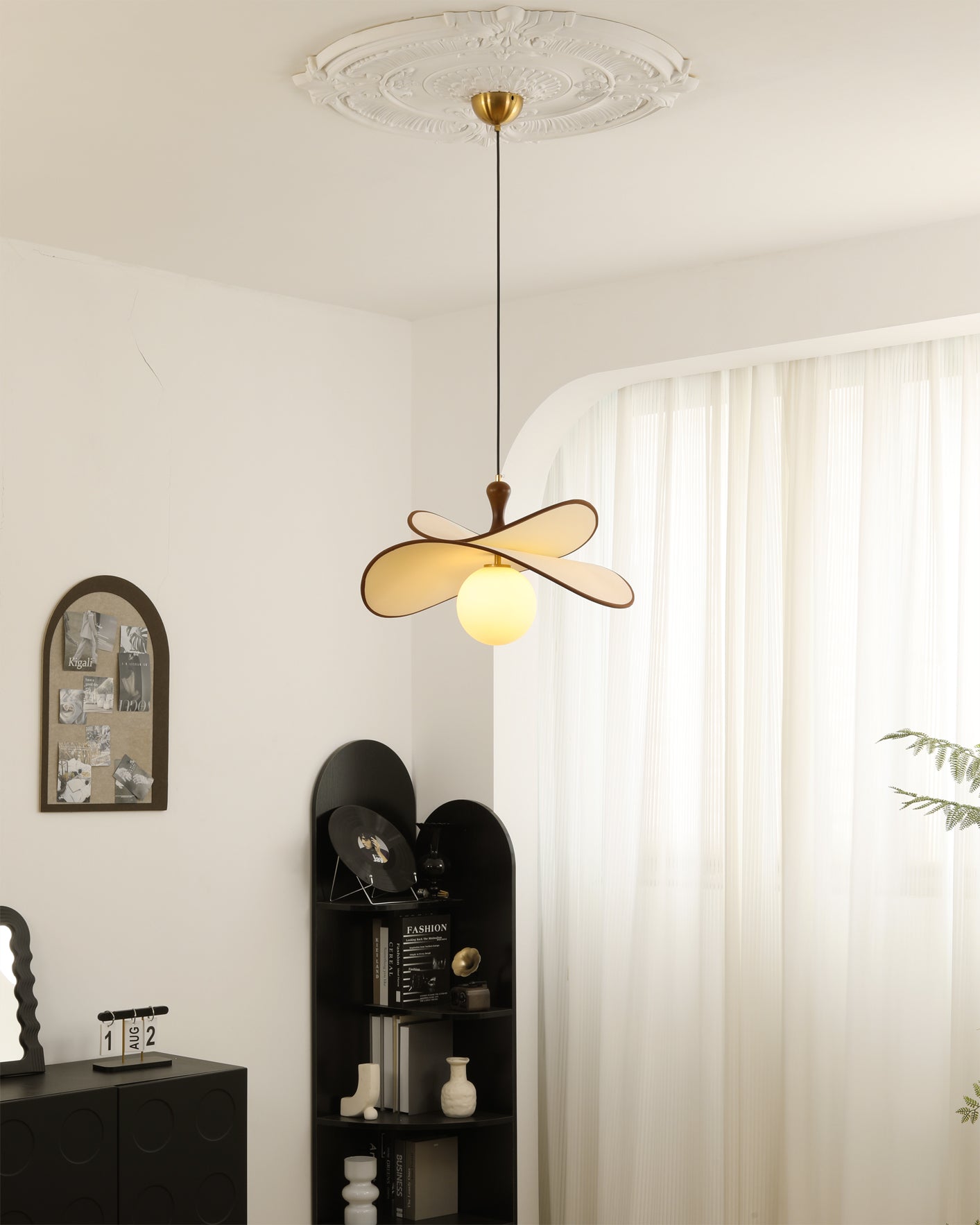 Pendant Ceiling Light – Fabric Petal Shade with Spherical Bulbs, 1-Light or 3-Light