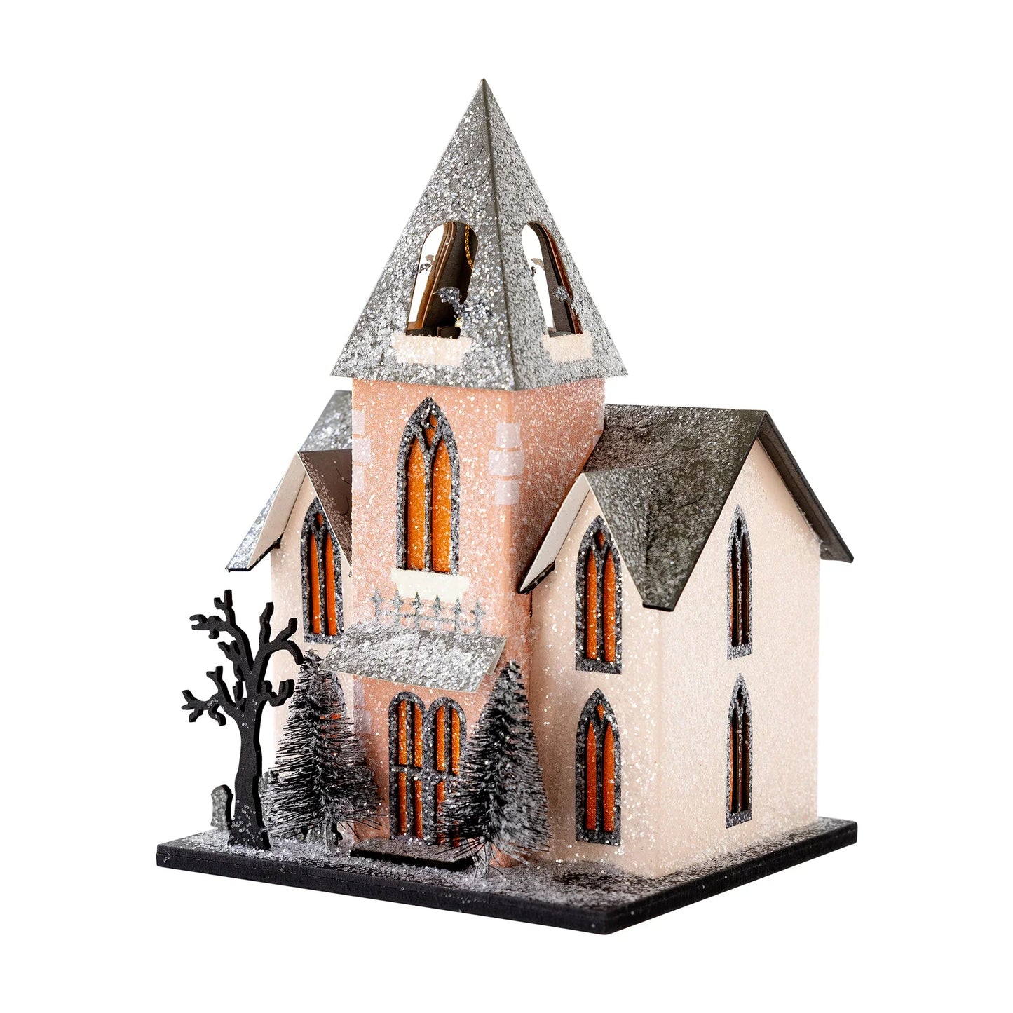 Halloween Village House Decor – Light-Up Church Miniature, 8 in