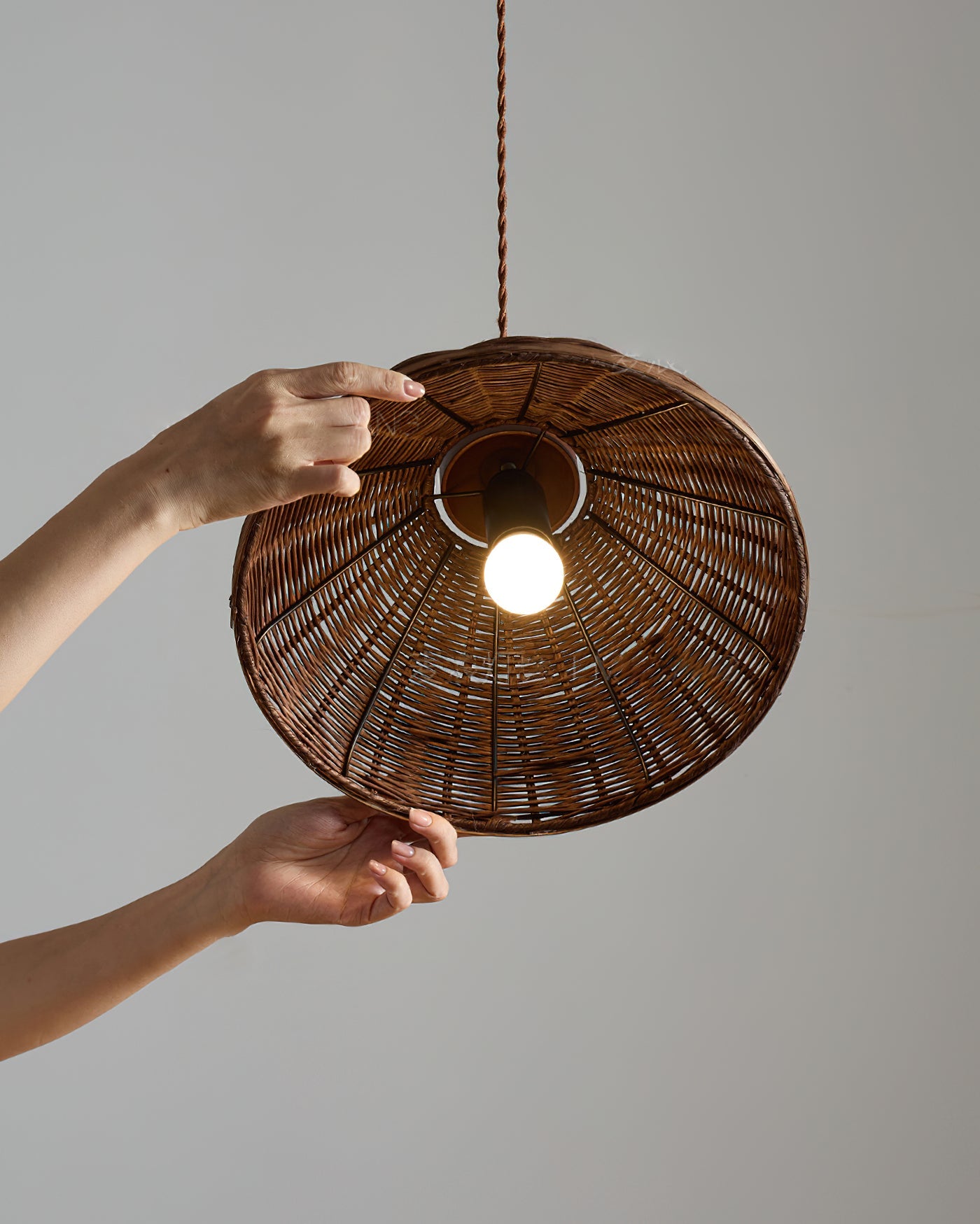 Pendant Ceiling Light – Handwoven Rattan Dome Shade, Multiple Sizes