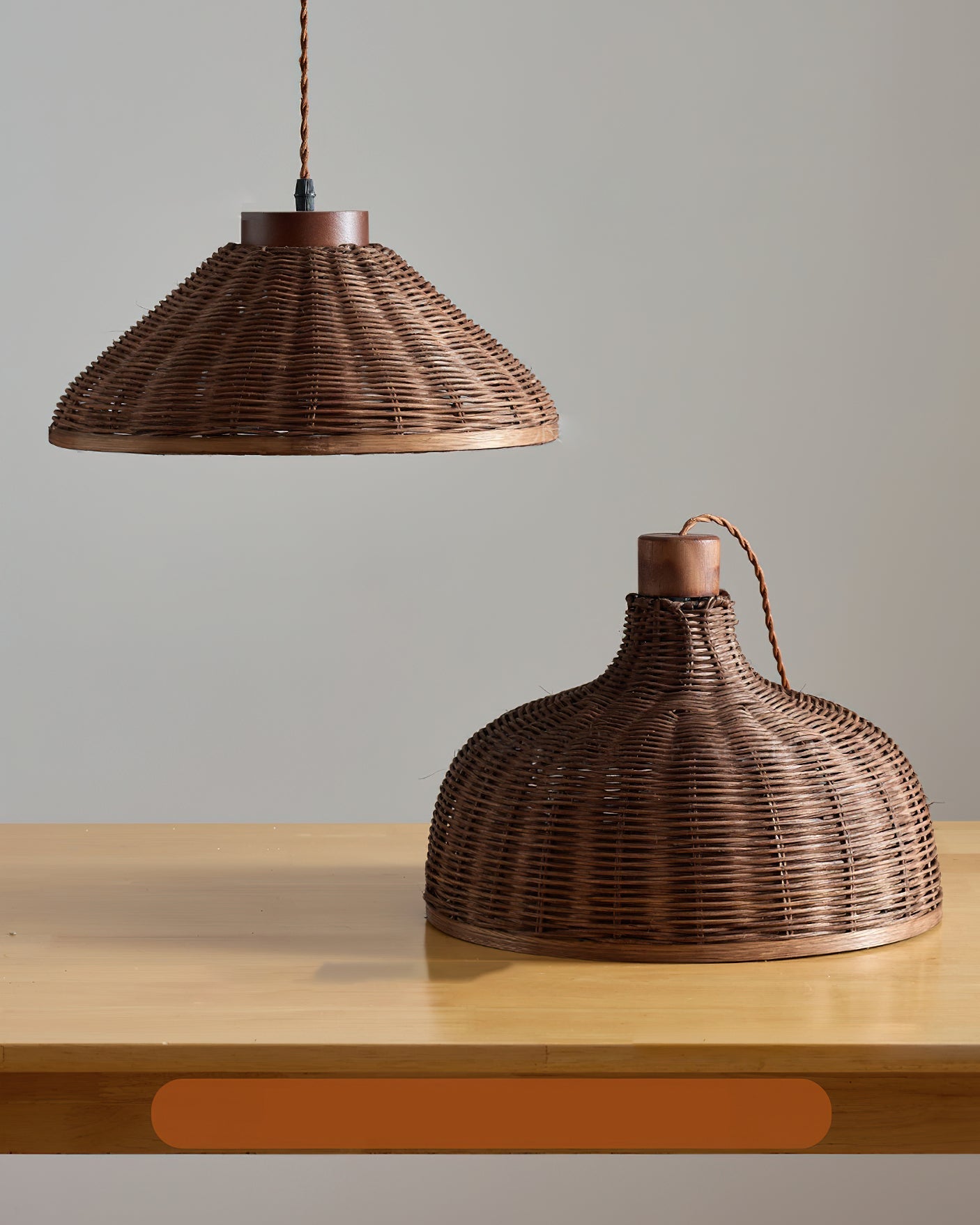 Pendant Ceiling Light – Handwoven Rattan Dome Shade, Multiple Sizes