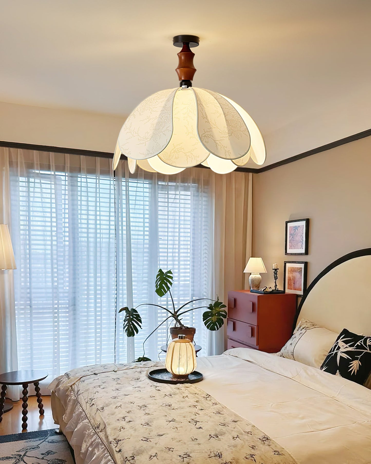 Pendant Ceiling Light – Fabric and Wood Shade, LED Compatible, Multiple Sizes