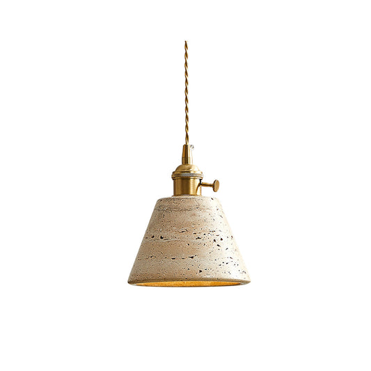 Pendant Ceiling Light – Travertine Stone Shade with Brass Finish, Multiple Sizes