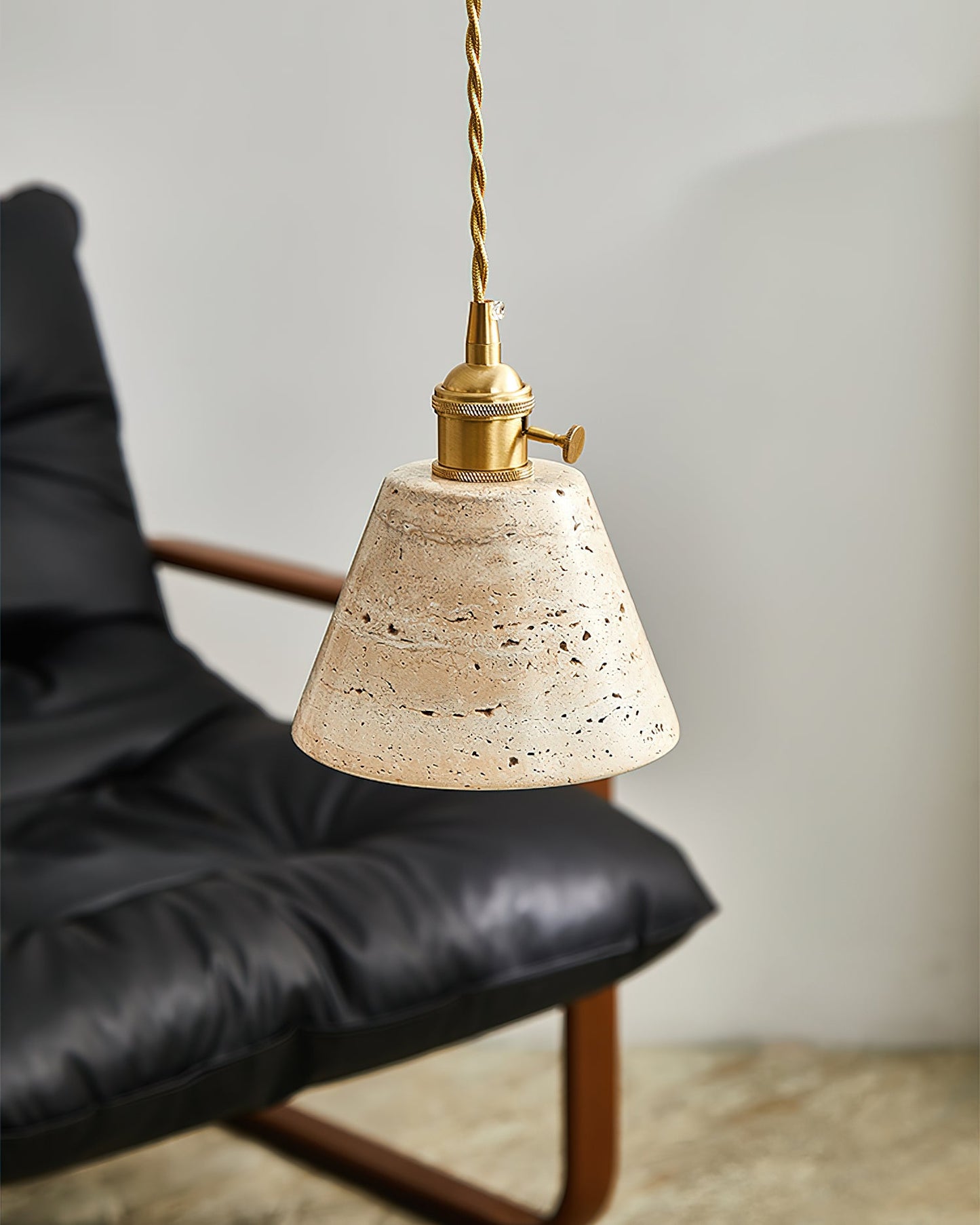 Pendant Ceiling Light – Travertine Stone Shade with Brass Finish, Multiple Sizes