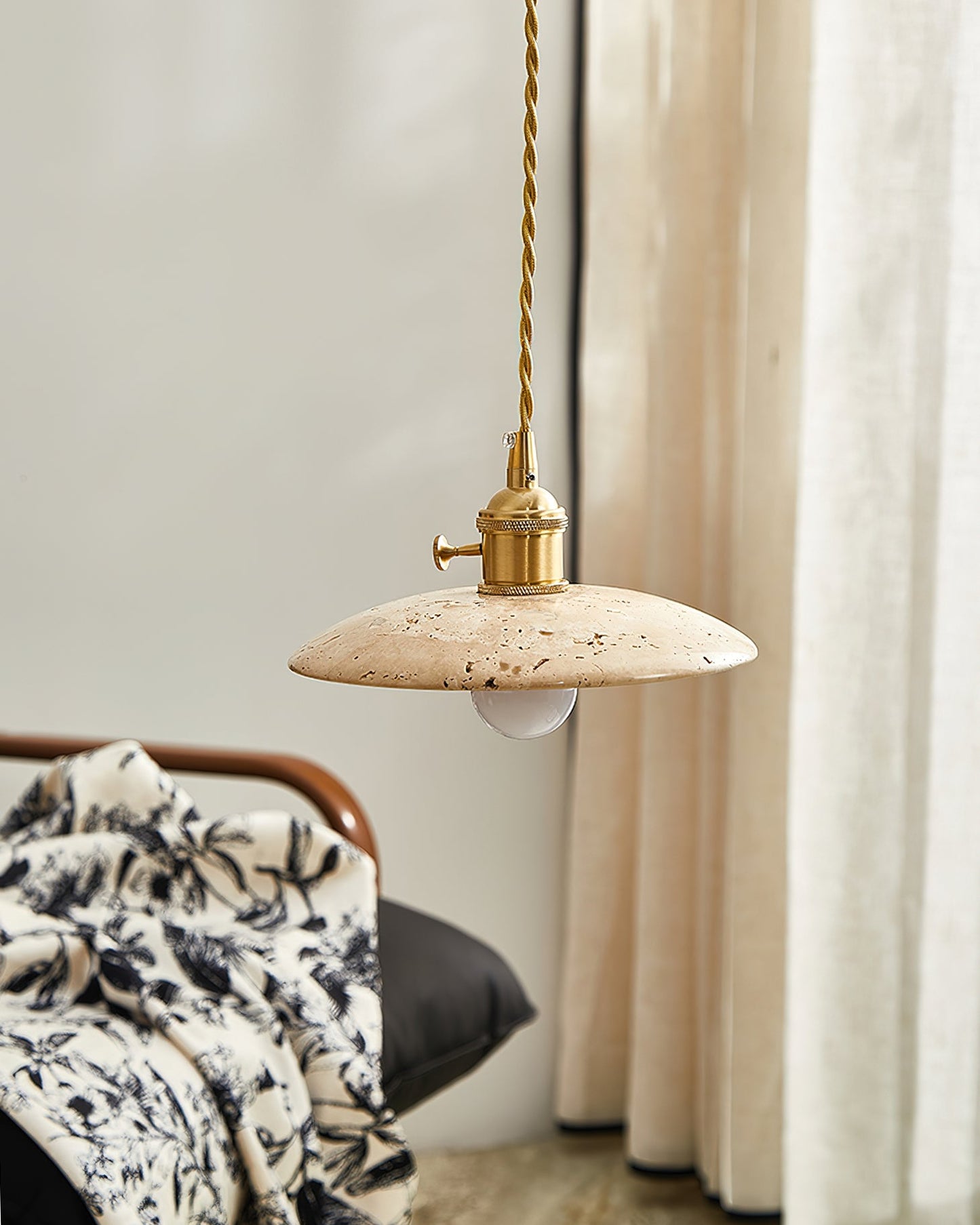 Pendant Ceiling Light – Travertine Stone Shade with Brass Finish, Multiple Sizes