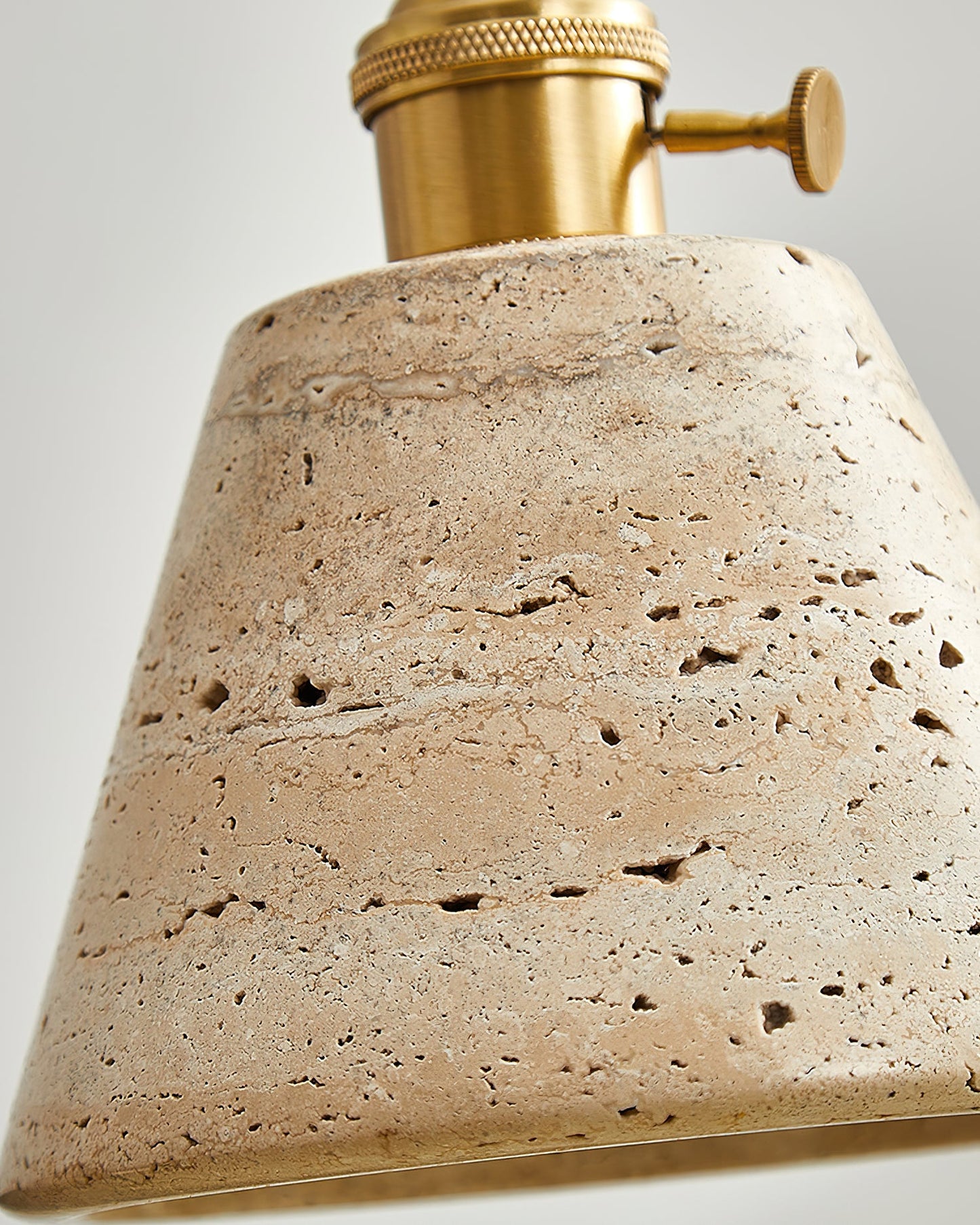 Pendant Ceiling Light – Travertine Stone Shade with Brass Finish, Multiple Sizes