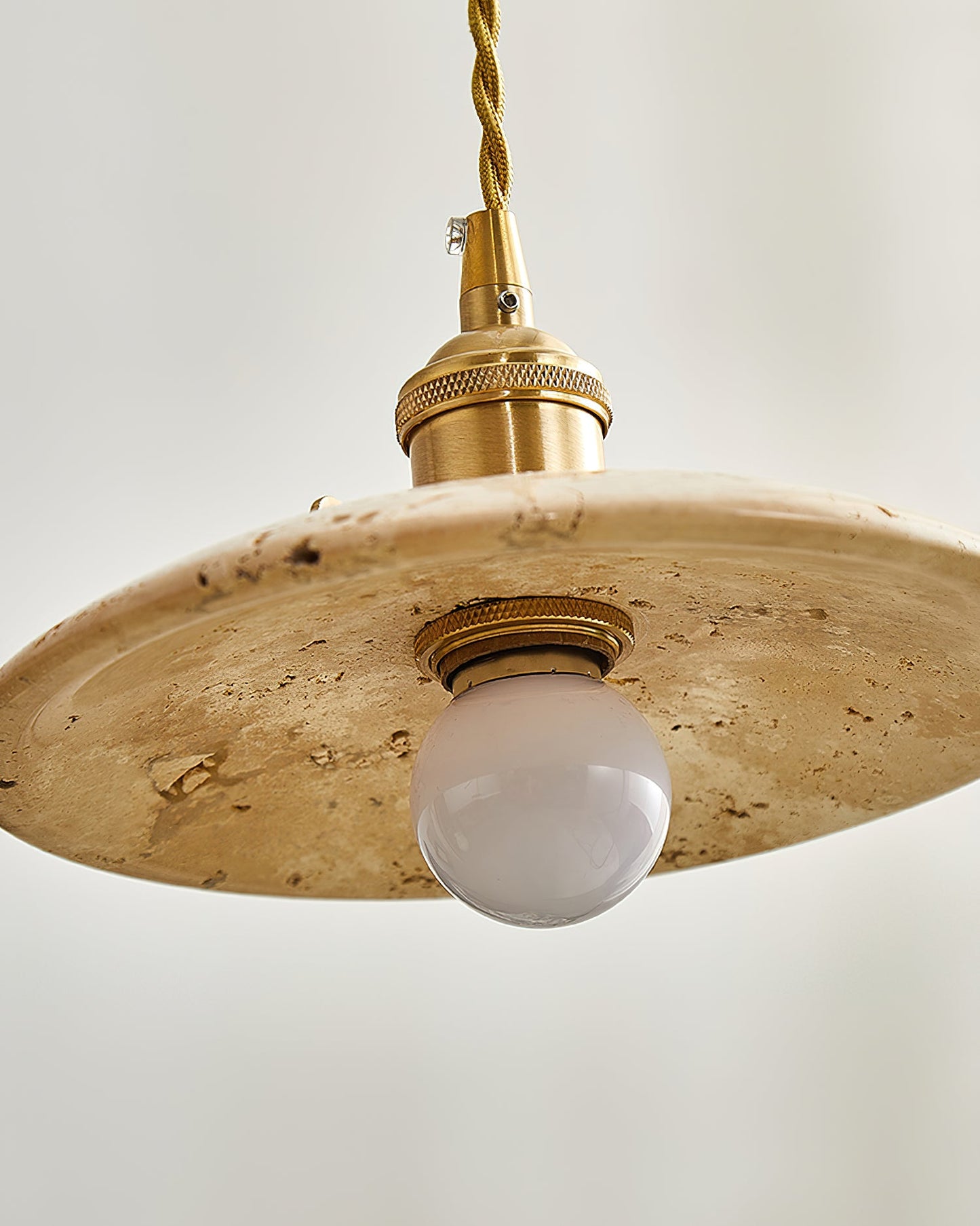 Pendant Ceiling Light – Travertine Stone Shade with Brass Finish, Multiple Sizes