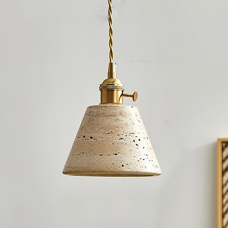 Pendant Ceiling Light – Travertine Stone Shade with Brass Finish, Multiple Sizes