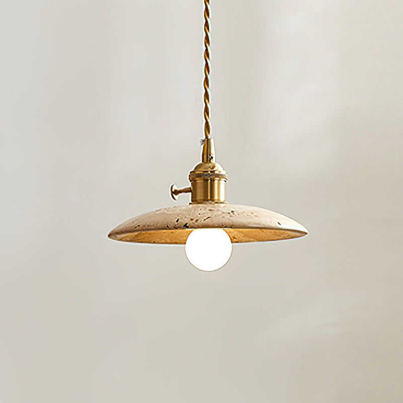 Pendant Ceiling Light – Travertine Stone Shade with Brass Finish, Multiple Sizes