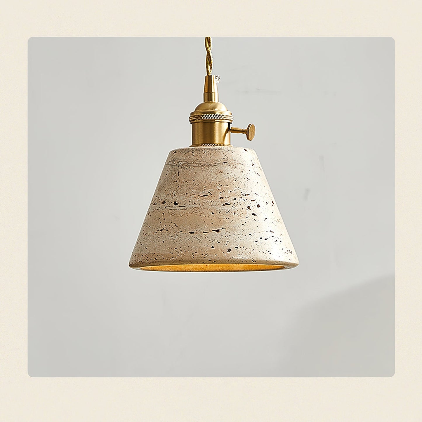 Pendant Ceiling Light – Travertine Stone Shade with Brass Finish, Multiple Sizes