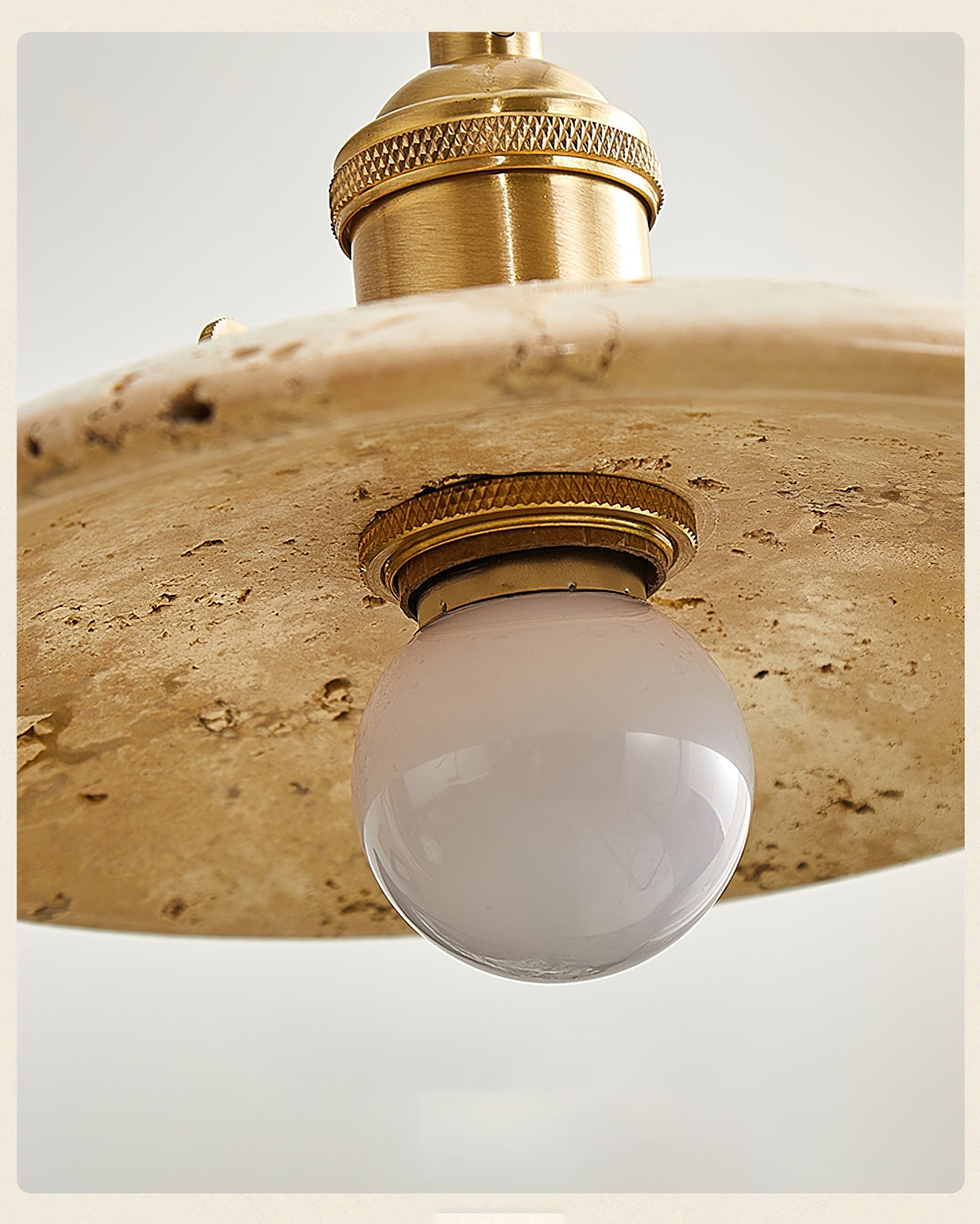 Pendant Ceiling Light – Travertine Stone Shade with Brass Finish, Multiple Sizes