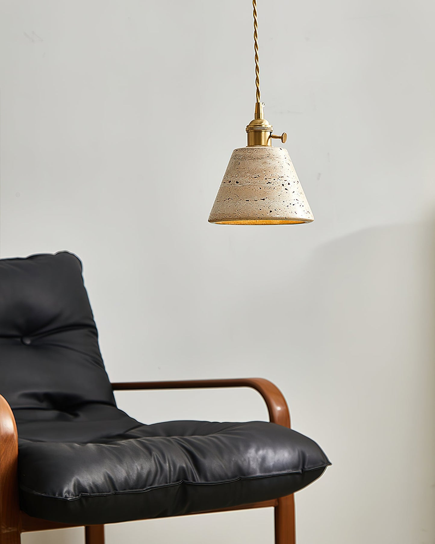 Pendant Ceiling Light – Travertine Stone Shade with Brass Finish, Multiple Sizes