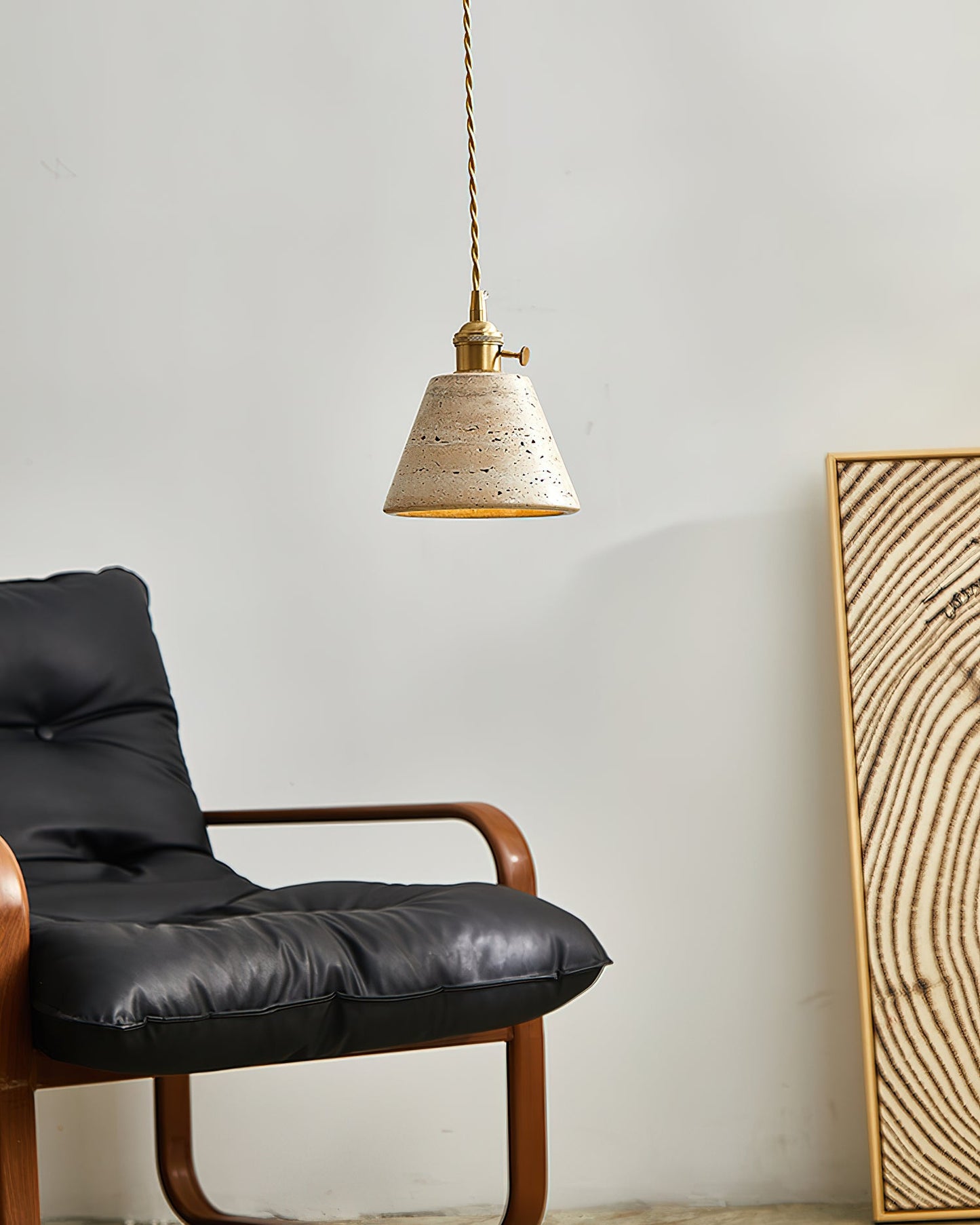 Pendant Ceiling Light – Travertine Stone Shade with Brass Finish, Multiple Sizes